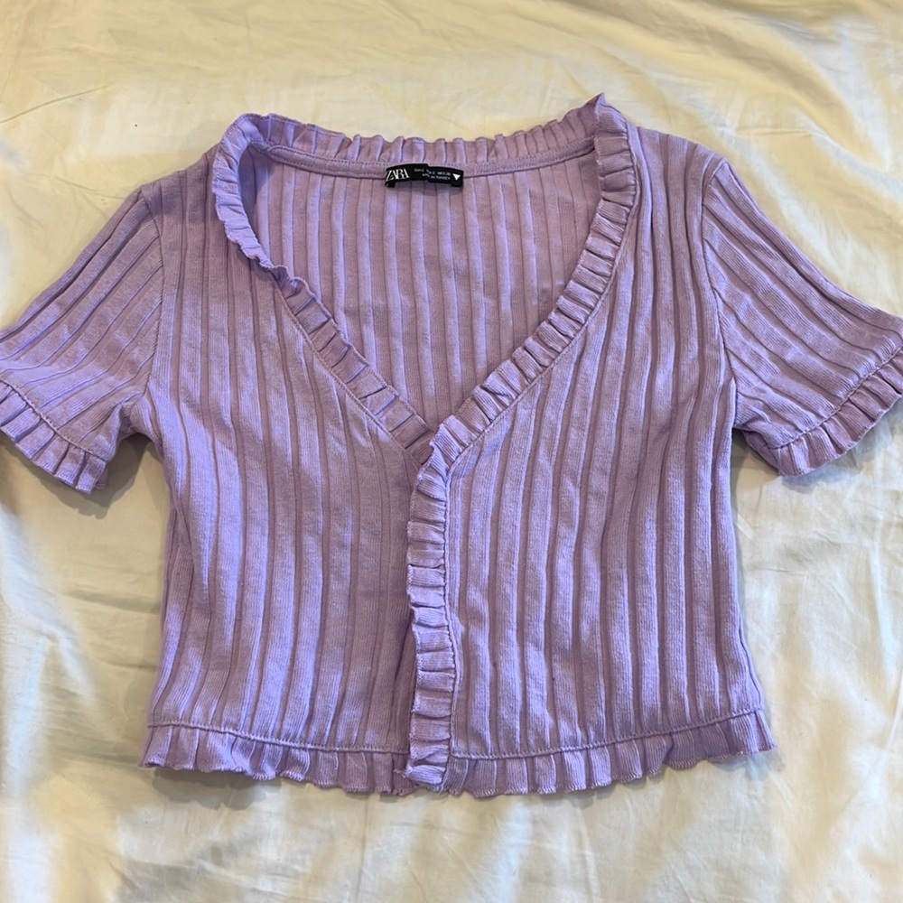 Zara Lavender Button Up Crop Top/Cardigan, Small